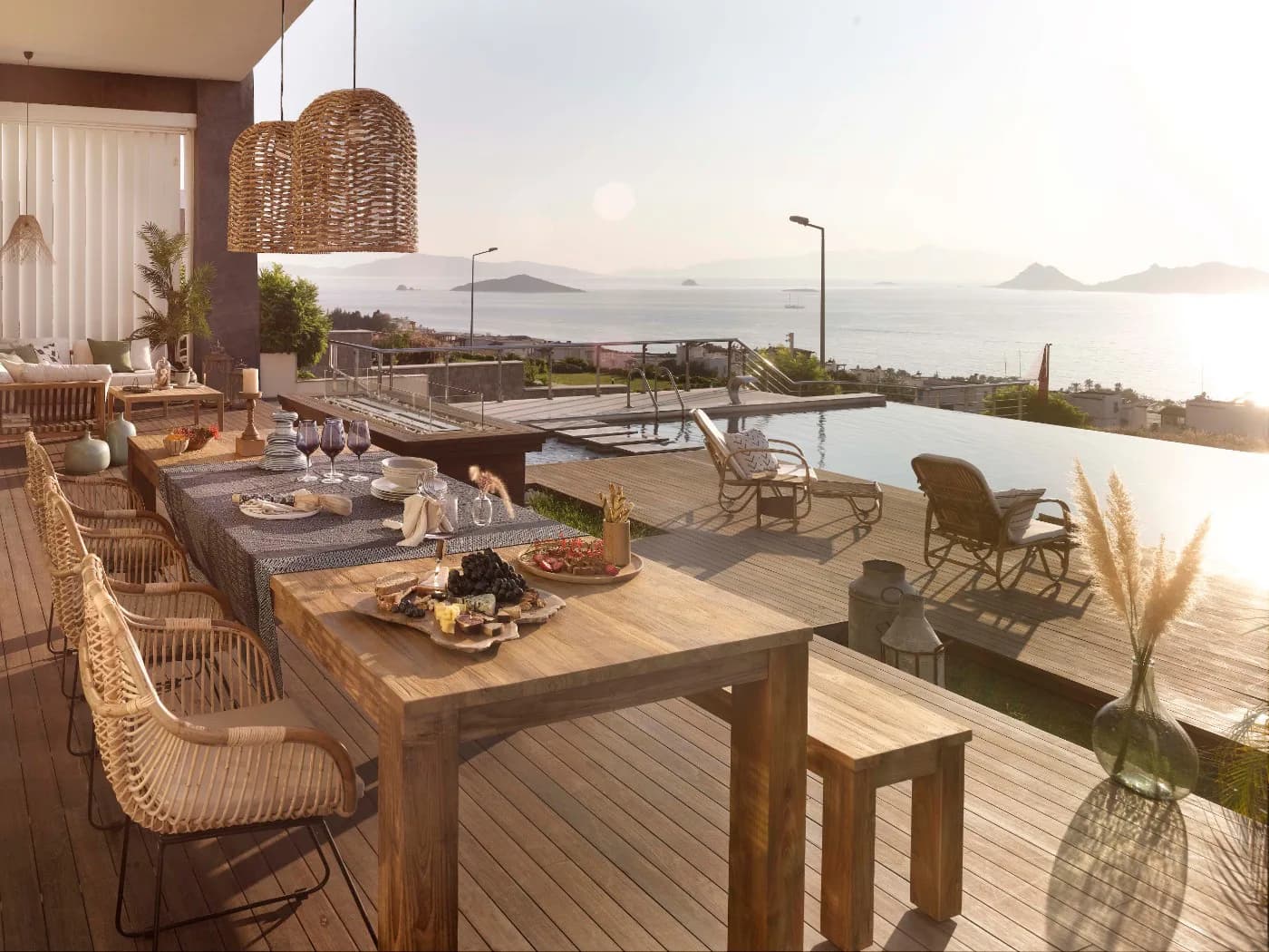 Bodrum'da Bohem Dekorasyona Sahip, Sonsuzluk Havuzlu, Hamamlı Villa görsel 2