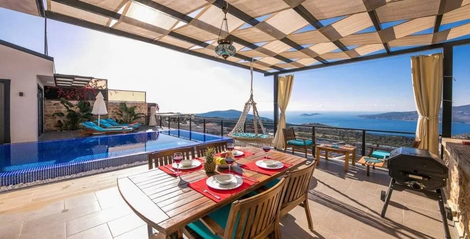 Kaş Bezirgan'da Muhteşem Deniz Manzaralı, Özel Havuzlu, 2+1, Kiralık Villa görsel 3